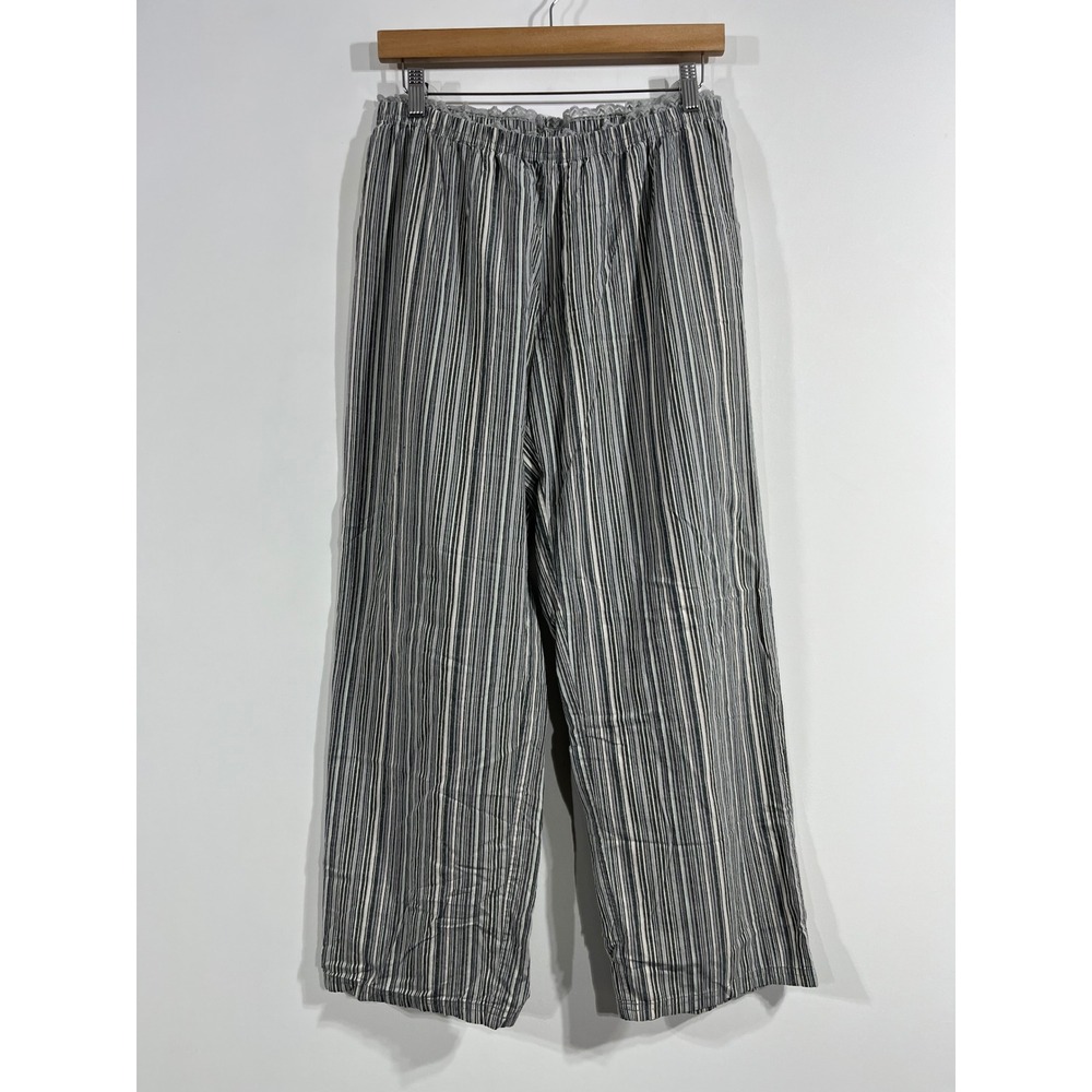 Attention Y2K Indie Retro Striped Boho Lace Trim Wide Leg Pant Womens Medium 90s